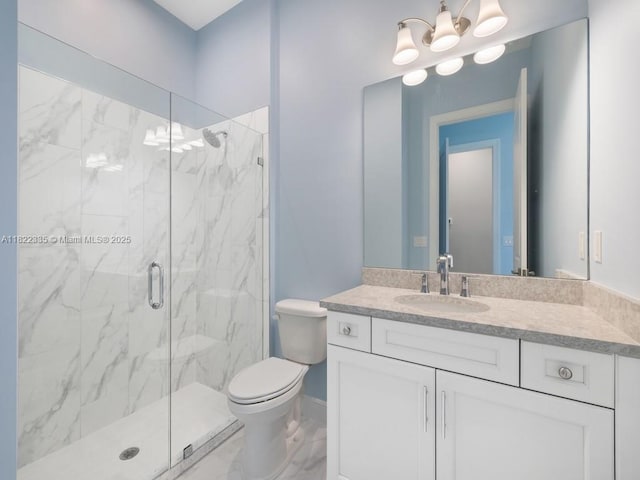 9125 SW Esule Way, Port St Lucie, FL 34987 - bathroom with a marble finish shower, a chandelier, and vanity