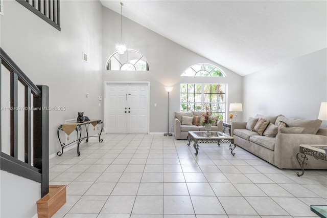 13224 NW 12th St, Pembroke Pines, FL 33028 - living room with high vaulted ceiling and light tile patterned flooring