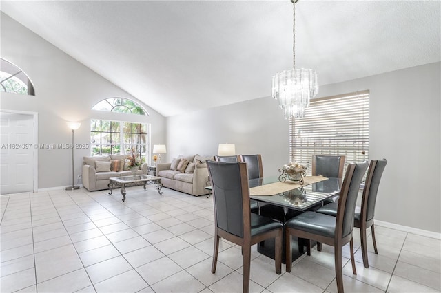 13224 NW 12th St, Pembroke Pines, FL 33028 - dining area with a chandelier, light tile patterned floors, and high vaulted ceiling