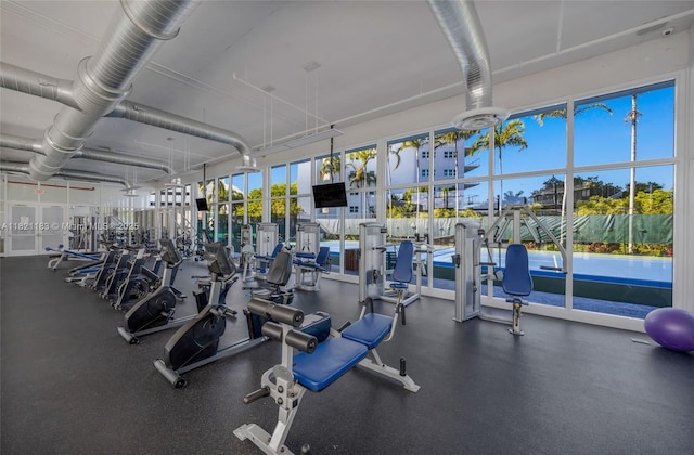 15051 Royal Oaks Ln Unit 1901, North Miami, FL 33181 - gym with healthy amount of natural light