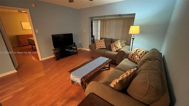 7680 NW 1st St Unit 107, Margate, FL 33063 - living room with ceiling fan and wood finished floors