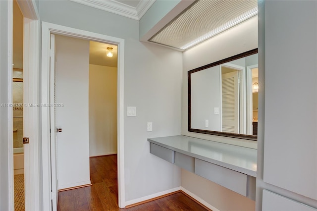 2500 Parkview Dr Unit 405, Hallandale Beach, FL 33009 - hall featuring ornamental molding, wood finished floors, and an office area