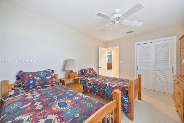 10220 SW 108th St, Miami, FL 33176 - bedroom featuring light colored carpet, a closet, and a ceiling fan
