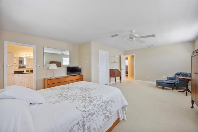 10220 SW 108th St, Miami, FL 33176 - bedroom with light carpet, ceiling fan, and ensuite bath