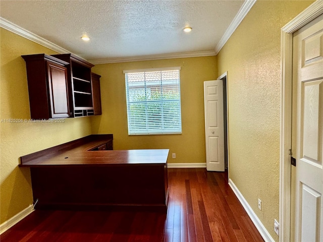 1379 NW 166th Ave, Pembroke Pines, FL 33028 - unfurnished office with ornamental molding, dark wood-style flooring, a textured wall, and a textured ceiling
