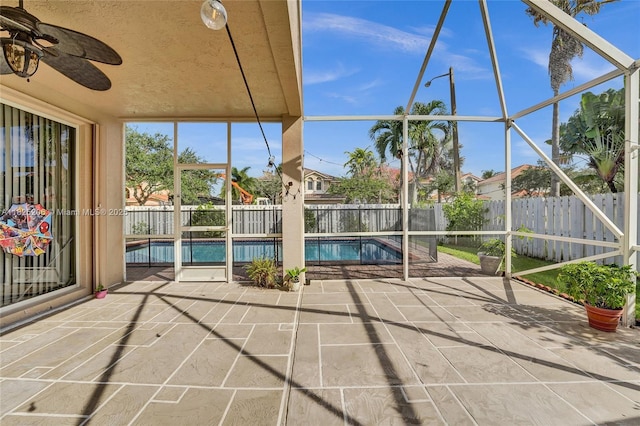 1379 NW 166th Ave, Pembroke Pines, FL 33028 - view of pool with a patio area, a fenced backyard, ceiling fan, and a lanai