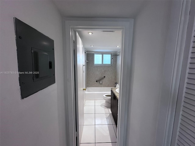 2430 NE 135th St Unit 304, North Miami, FL 33181 - full bathroom with electric panel, tile patterned floors, vanity, and shower / bath combination