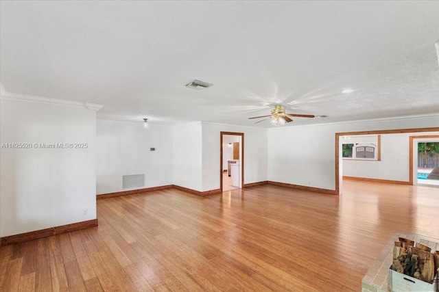 1550 NW 114th Ave, Plantation, FL 33323 - unfurnished living room with light wood-type flooring, ornamental molding, and ceiling fan