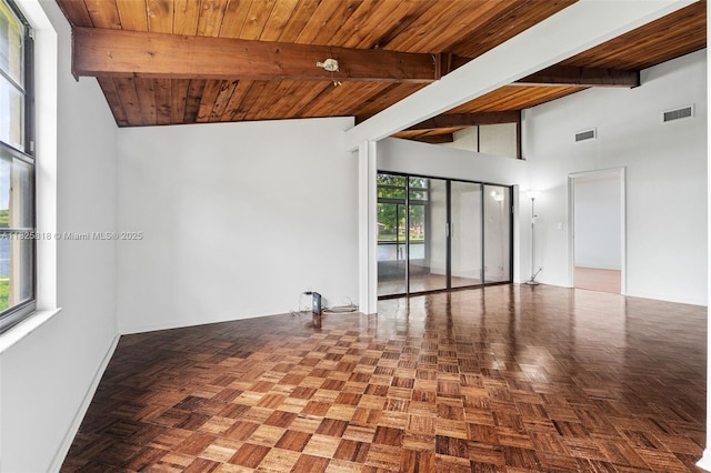 616 Briarwood Cir Unit 1-44, Hollywood, FL 33024 - unfurnished room with plenty of natural light, a wood ceiling with exposed beams, and high vaulted ceiling