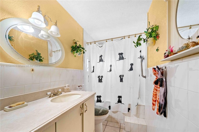 3820 SW 122nd Ave, Miami, FL 33175 - full bath with vanity, curtained shower, tile walls, and tile patterned floors