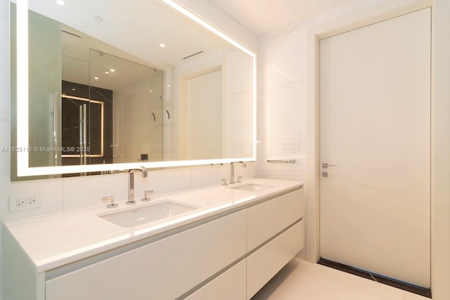 300 Biscayne Blvd Way Unit 3902, Miami, FL 33131 - bathroom with double vanity, a stall shower, and recessed lighting