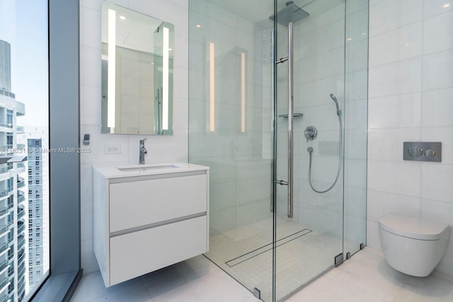 300 Biscayne Blvd Way Unit 3902, Miami, FL 33131 - full bathroom with a shower stall, vanity, and tile walls