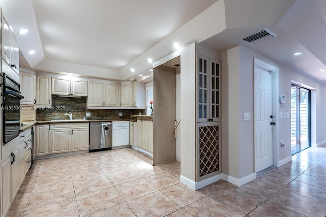 524 5th Ter, Palm Beach Gardens, FL 33418 - kitchen with dishwasher, tasteful backsplash, recessed lighting, black oven, and dark countertops