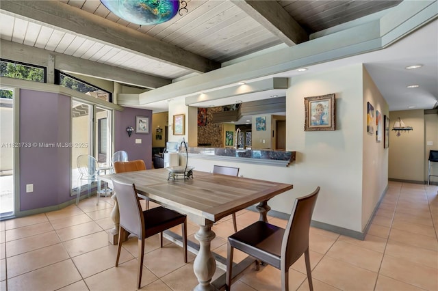 2691 SW 110th Way, Davie, FL 33328 - dining area featuring a wooden ceiling with exposed beams, light tile patterned floors, and recessed lighting