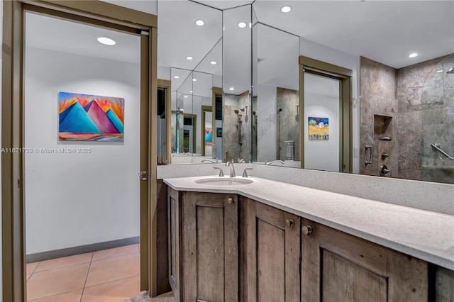 2691 SW 110th Way, Davie, FL 33328 - full bath featuring a stall shower, vanity, tile patterned floors, and recessed lighting
