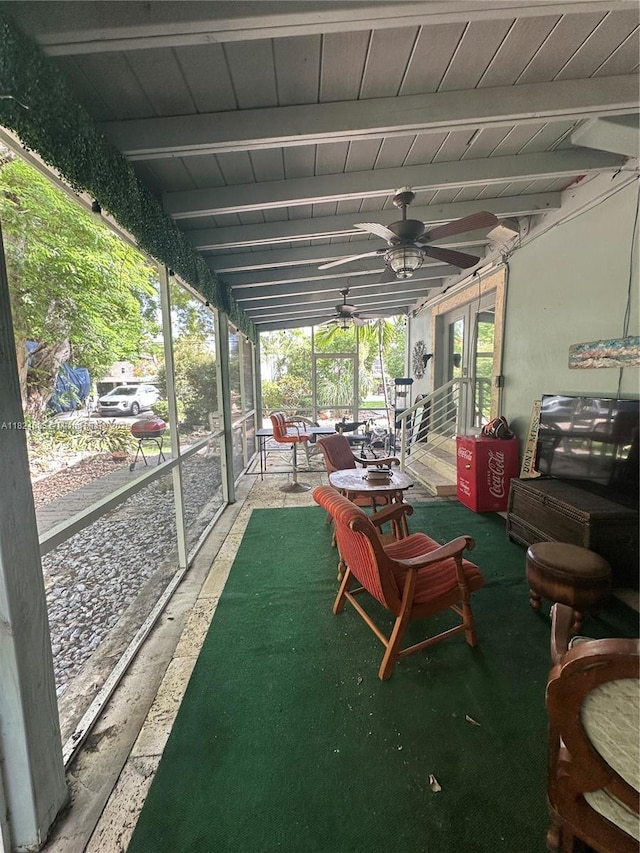 349 Mahogany Dr, Key Largo, FL 33037 - sunroom / solarium featuring ceiling fan, plenty of natural light, and beam ceiling
