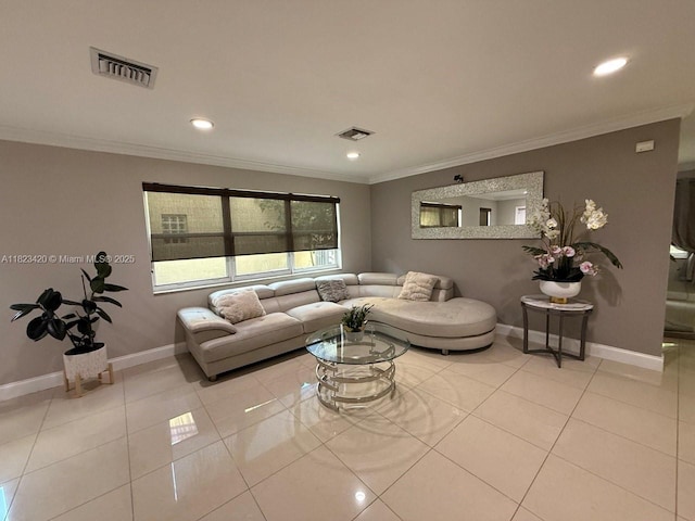 4280 NW 1st Pl, Deerfield Beach, FL 33442 - living area featuring light tile patterned flooring, crown molding, and recessed lighting