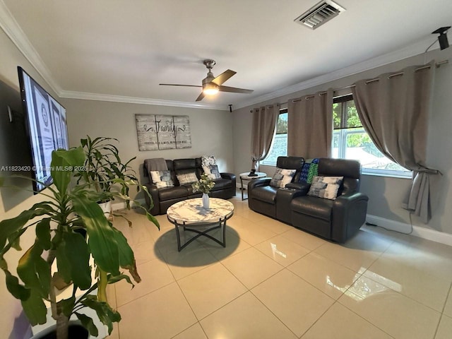 4280 NW 1st Pl, Deerfield Beach, FL 33442 - tiled living area with ornamental molding and ceiling fan