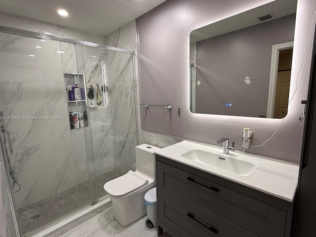 4280 NW 1st Pl, Deerfield Beach, FL 33442 - full bath with marble look tiles, vanity, and a marble finish shower