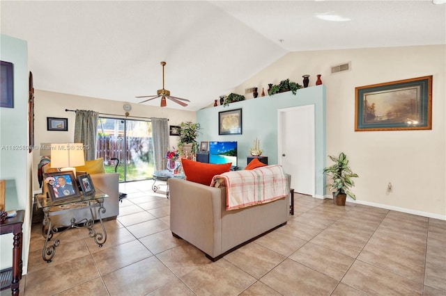 11027 SW 148th Ct, Miami, FL 33196 - living area featuring lofted ceiling, light tile patterned floors, and ceiling fan