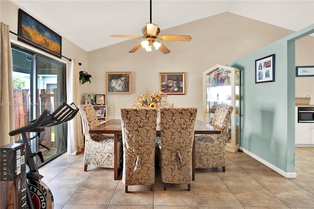 11027 SW 148th Ct, Miami, FL 33196 - dining space with lofted ceiling, a ceiling fan, and light tile patterned flooring