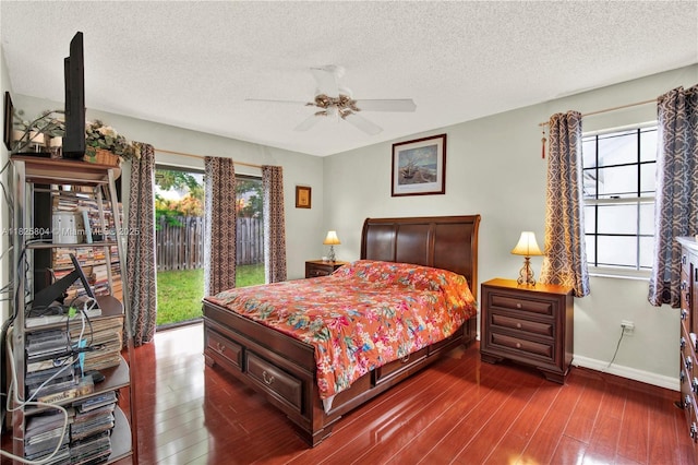 11027 SW 148th Ct, Miami, FL 33196 - bedroom with access to exterior, a textured ceiling, wood finished floors, and ceiling fan