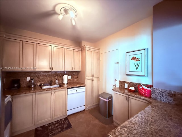 1950 S Ocean Dr Phh, Phh, Hallandale Beach, FL 33009 - kitchen with dishwasher, decorative backsplash, dark stone countertops, and dark tile patterned floors
