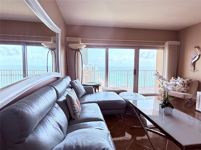 1950 S Ocean Dr Phh, Phh, Hallandale Beach, FL 33009 - living area featuring a water view and dark tile patterned flooring