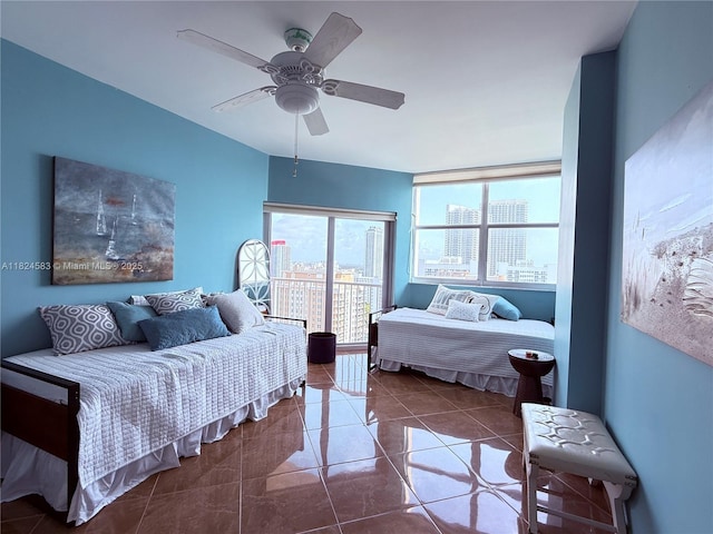 1950 S Ocean Dr Phh, Phh, Hallandale Beach, FL 33009 - tiled bedroom featuring a city view and ceiling fan