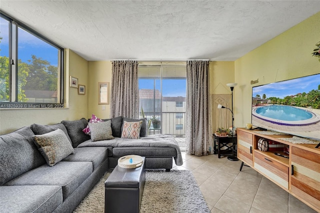 7100 NW 17th St Unit 402, Plantation, FL 33313 - living room with light tile patterned floors and a textured ceiling
