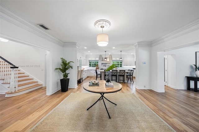 441 Grand Concourse, Miami Shores, FL 33138 - interior space with stairway, light wood-type flooring, recessed lighting, and crown molding