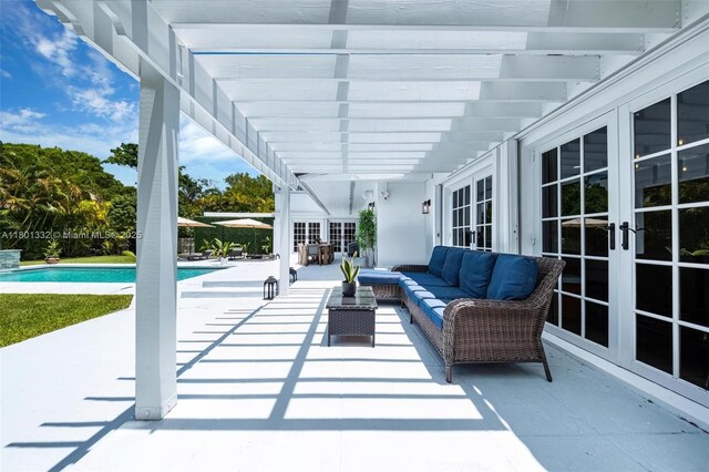 441 Grand Concourse, Miami Shores, FL 33138 - view of patio / terrace with french doors, an outdoor pool, and outdoor lounge area