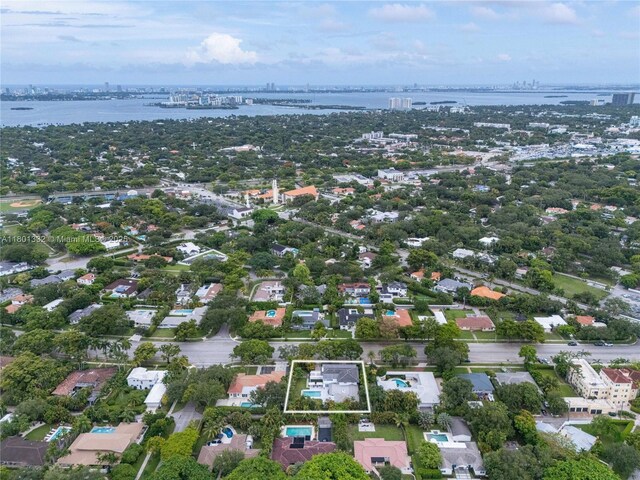 441 Grand Concourse, Miami Shores, FL 33138 - aerial view of property and surrounding area with a nearby body of water and property parcel outlined