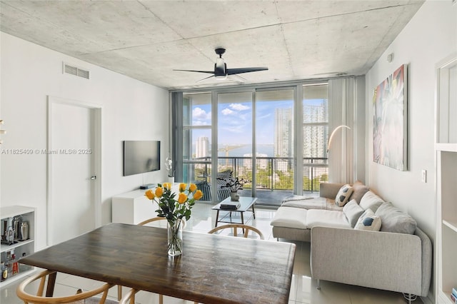 3301 NE 1st Ave Unit H2104, Miami, FL 33137 - living room with floor to ceiling windows and ceiling fan