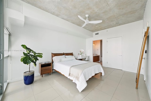 3301 NE 1st Ave Unit H2104, Miami, FL 33137 - bedroom with a ceiling fan, light tile patterned flooring, and ensuite bath