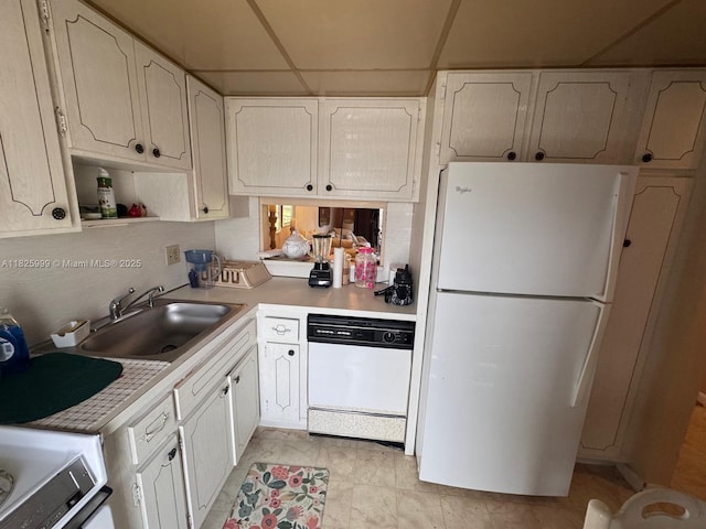 5200 Washington St Unit 207, Hollywood, FL 33021 - kitchen with white appliances, light countertops, open shelves, and white cabinetry