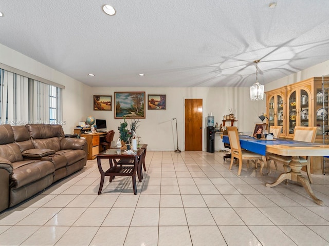 17430 SW 92nd Ct, Palmetto Bay, FL 33157 - living room featuring a textured ceiling, recessed lighting, and light tile patterned floors
