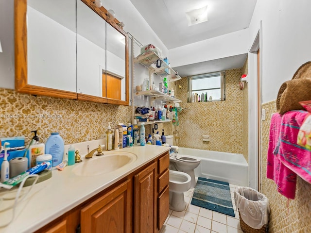 17430 SW 92nd Ct, Palmetto Bay, FL 33157 - full bath with a bidet, vanity, tile patterned floors, and shower / washtub combination