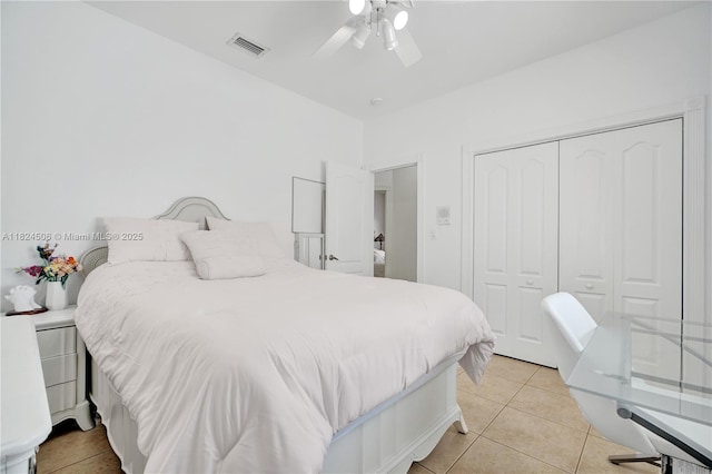 14241 SW 30th St, Miami, FL 33175 - bedroom with light tile patterned floors, a closet, and ceiling fan