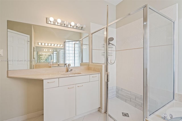 7348 Copperfield Cir, Lake Worth, FL 33467 - bathroom with vanity, a shower stall, and tile patterned flooring