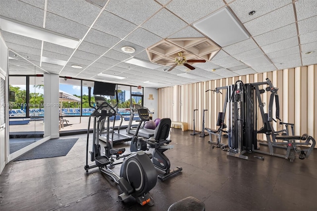 3701 N Country Club Dr Unit 2209, Aventura, FL 33180 - workout area featuring a ceiling fan and a drop ceiling