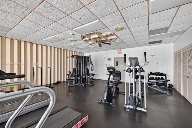3701 N Country Club Dr Unit 2209, Aventura, FL 33180 - exercise room featuring ceiling fan and a drop ceiling