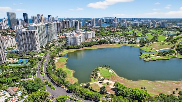 3701 N Country Club Dr Unit 2209, Aventura, FL 33180 - drone / aerial view of skyline, a large body of water, and a golf course