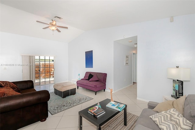 806 NE 214th Ln Unit 806-03, Miami, FL 33179 - living area featuring lofted ceiling, light tile patterned flooring, and ceiling fan