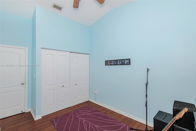 806 NE 214th Ln Unit 806-03, Miami, FL 33179 - unfurnished office featuring vaulted ceiling, wood finished floors, and ceiling fan