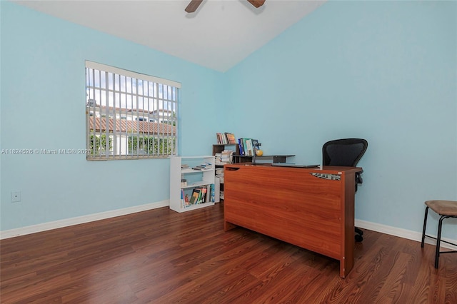 806 NE 214th Ln Unit 806-03, Miami, FL 33179 - office space with ceiling fan, vaulted ceiling, and wood finished floors