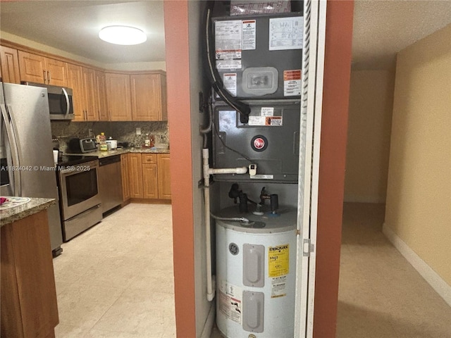 1635 W 44th Pl Unit 509, Hialeah, FL 33012 - kitchen with stainless steel appliances, water heater, and backsplash