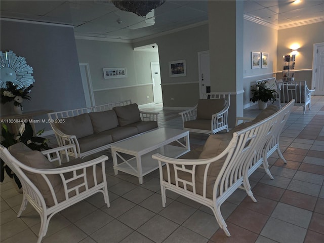 7135 Collins Ave Unit 424, Miami Beach, FL 33141 - living area featuring ornamental molding and tile patterned flooring