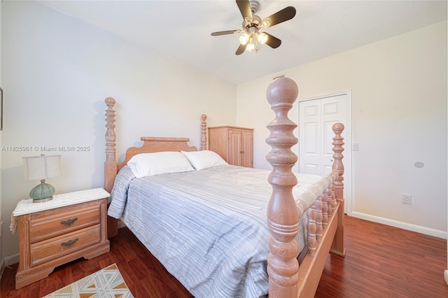 6440 NW 114th Ave Unit 434, Doral, FL 33178 - bedroom featuring dark wood-style flooring, a ceiling fan, and a closet
