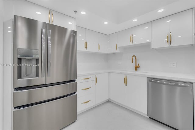 1201 S Ocean Dr Unit 507S, Hollywood, FL 33019 - kitchen featuring appliances with stainless steel finishes, white cabinetry, light countertops, recessed lighting, and modern cabinets